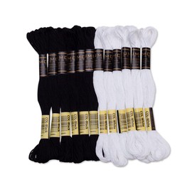 UMC STAG 12 Pieces | Premium Embroidery Thread | 100% Egyptian Cotton Premium Skeins | Cross Stitch Embroidery Floss | Oeko TEX Certified Stranded Cotton (Black & White)