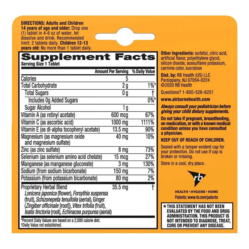 Airborne Muy Berry Tabletas Efervescentes, 10 Conde - 1000 M