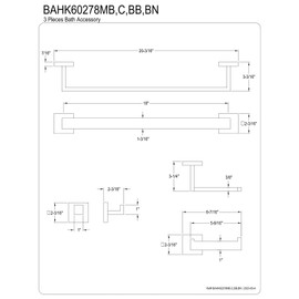 Kingston Brass BAHK60278C Lasdun 3-Piece Bathroom Accessory Set, Polished Chrome Towel-Bars