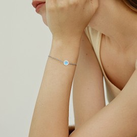 KristLand 925 Sterling Silver Gold Plated Bracelets with Opal Simple Design Delicate Round Pendant Gift for Women Ladies Girl Bracelet