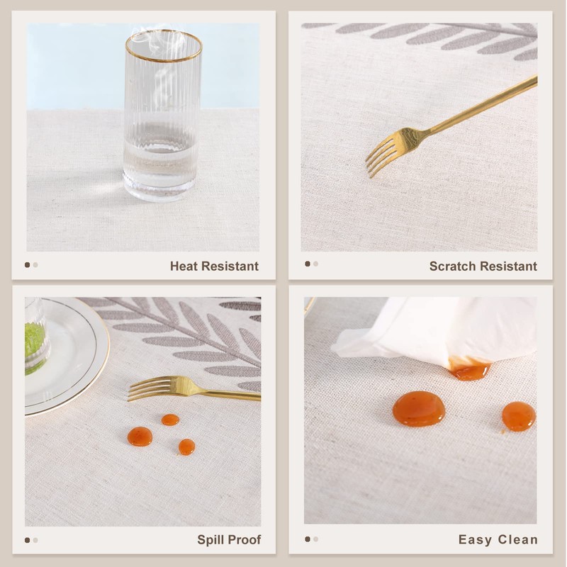 SUNBEAUTY Table Cloth Rectangular Cotton Linen 140x220 Tablecloth Waterproof Wipe