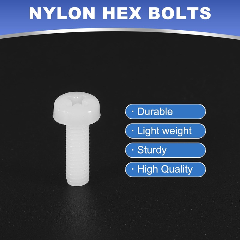 PATIKIL M5x15mm White Nylon Bolts Plastic Nuts Full Thread Head