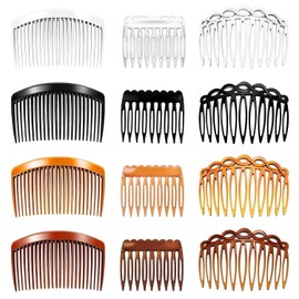 Peinetas Para Cabello Mujer, Set de 12 Peinetas en Negro, Blanco, Marrón Oscuro y Claro, Ideal para Bodas, Peinados Creativos y Uso Diario, Material Plástico Resistente