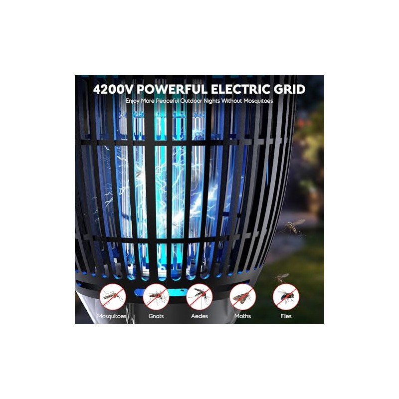 Solar Bug Zapper Outdoor, 4200V 3-in-1 Mosquito Zapper with Flame