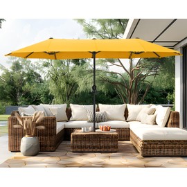 PHI VILLA 13ft Large Patio Umbrellas, Double-Sided Outdoor Market Rectangle Umbrella for Outside, Golden Yellow