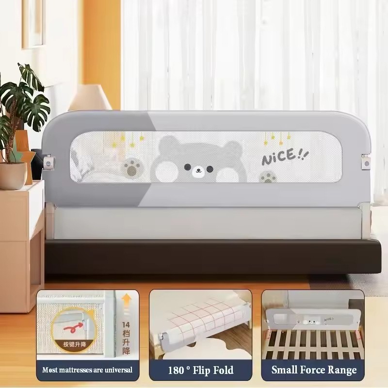 Foldable Baby Bed Rail Guard, 180° Flip Down Adjustable Toddler