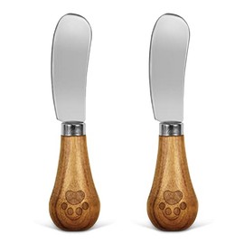 Vertical Cheese Knife Set Cute Standing Butter Knife Food Grade 420 Stainless Steel Cheese Spreader Knives Butter Spreader with Wooden Handle for Fruit, Picnic,Charcuterie , Party, 4.7 Inch, 2 Pieces