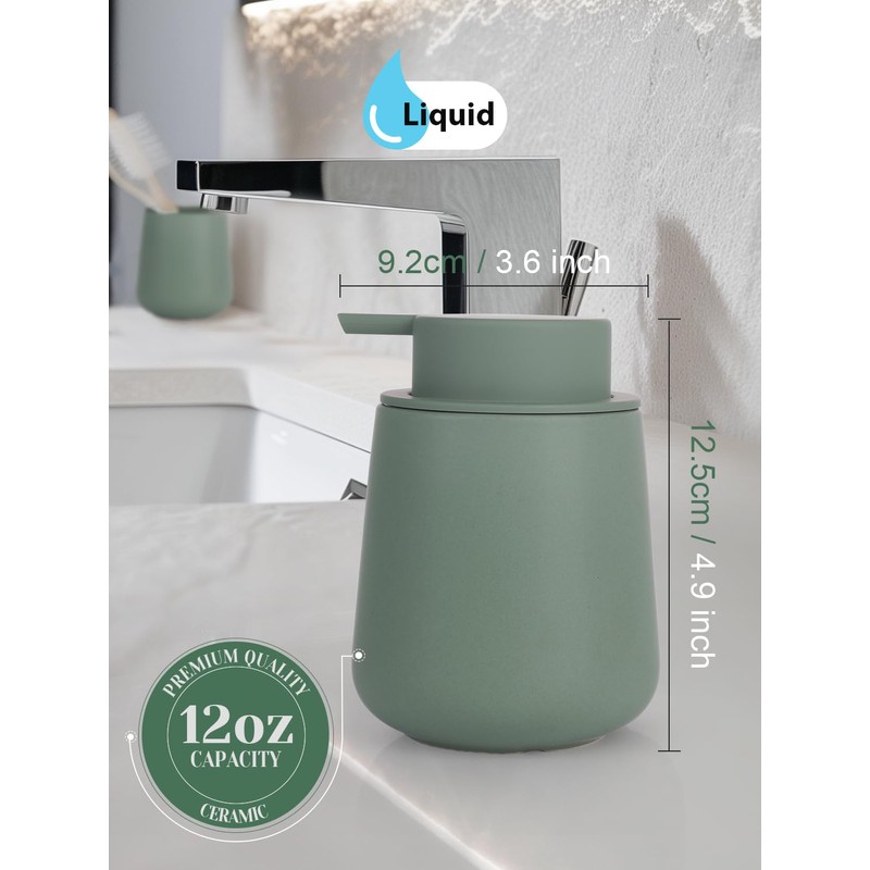 INGOFIN Ceramic Lotion Dispenser - 12oz Refillable Hand Soap Dispenser