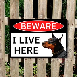 Beware of Dog Aluminum Sign - Doberman - Metal Dog Cave Plate - Yard Sign - Garden Fence Decor - 8"x12"