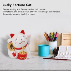 Lucky Cat Waving Arm, 5.5in Electric Waving Lucky Fortune Cat Chinese Cat Waving Arm for Fortune Money Good Luck, Battery Operated Feng Shui Lucky Cat for Home Display Car Decor (MLY11020-1 White)