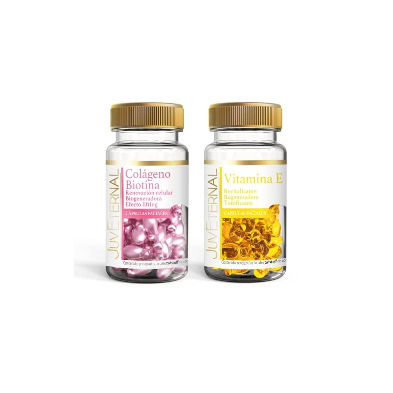 Juveternal|Duo Cápsulas Faciales Colágeno Biotina|Cápsulas Faciales Vitamina E |90 caps