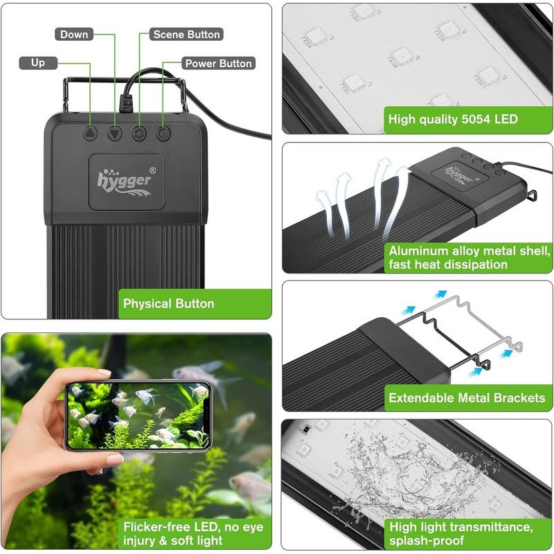 hygger Smart Aquarium Light, Bluetooth LED Light with App Control,