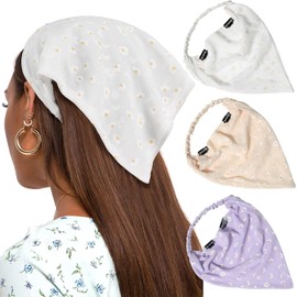AWAYTR Floral Elastic Hair Scarf Headband 3PCS Chiffon Head Kerchief Headband Floral Hair Scarves W/Hair Clips Hair Bandanas
