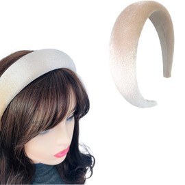 FunCosta velvet padded headband wide puffy headbands for women girls vintage sponge hair band trendy and cute hair accessories (Cream color)