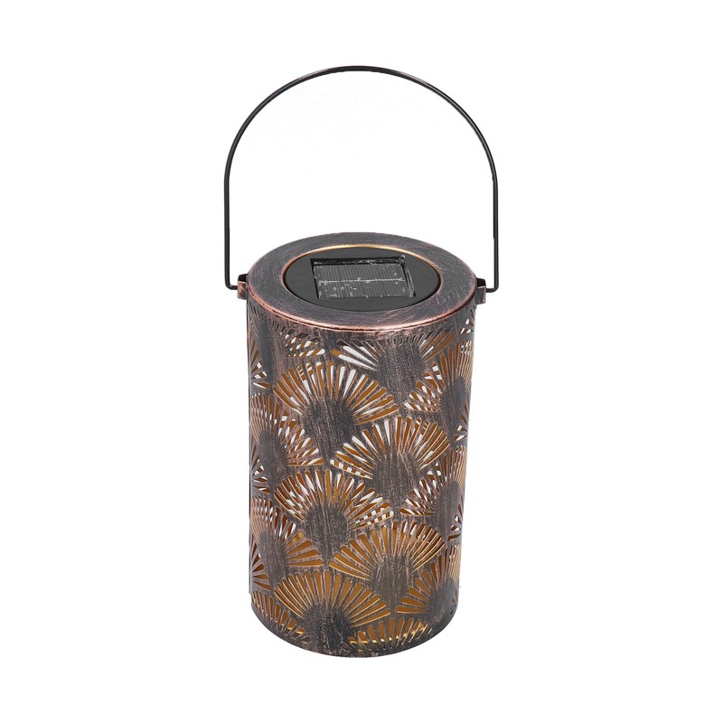 LED Solar Lantern Retro Iron Hollow Portable Warm Light Outdoor