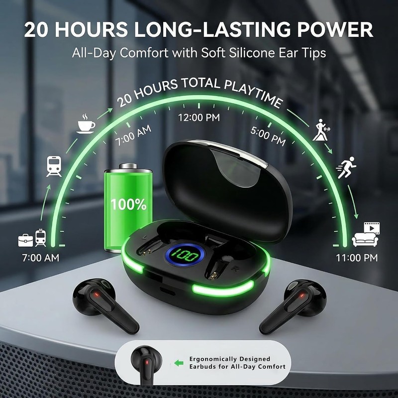 Wireless Earbuds with Deep Bass, Stereo Sound, and Noise-Canceling Design