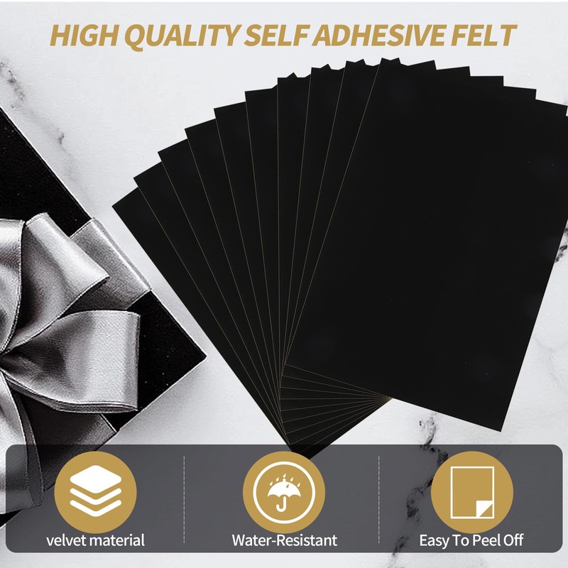 Amzlysdok 10PCS Black Felt Sheets with Self-Adhesive Backing,Soft Felt Fabric,