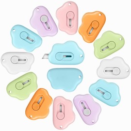 Honoson 12 Pcs Mini Box Cutter Retractable Utility Knife Cute Small Letter Opener Envelope Slitter Package Box Opener with Keychain Hole, 6 Colors(Cloud)