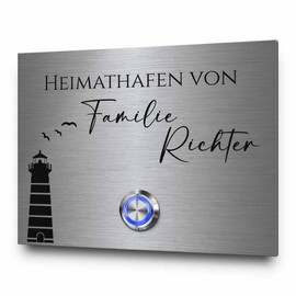 CHRISCK design - Stainless Steel Doorbell with Engraving - Model Richter from 9 x 7 cm | Large Motif and Design Selection | Modern Bell Push Button with LED Lighting - Rustproof Bell Sign for Front