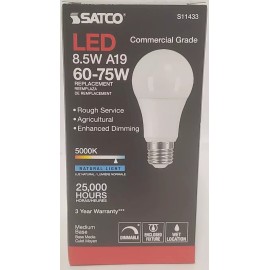 SATCO LED 8.5W A19 DIMMABLE AGRICULTURE BULB 5000K/120V, FROST  S11433 - LOT OF 2