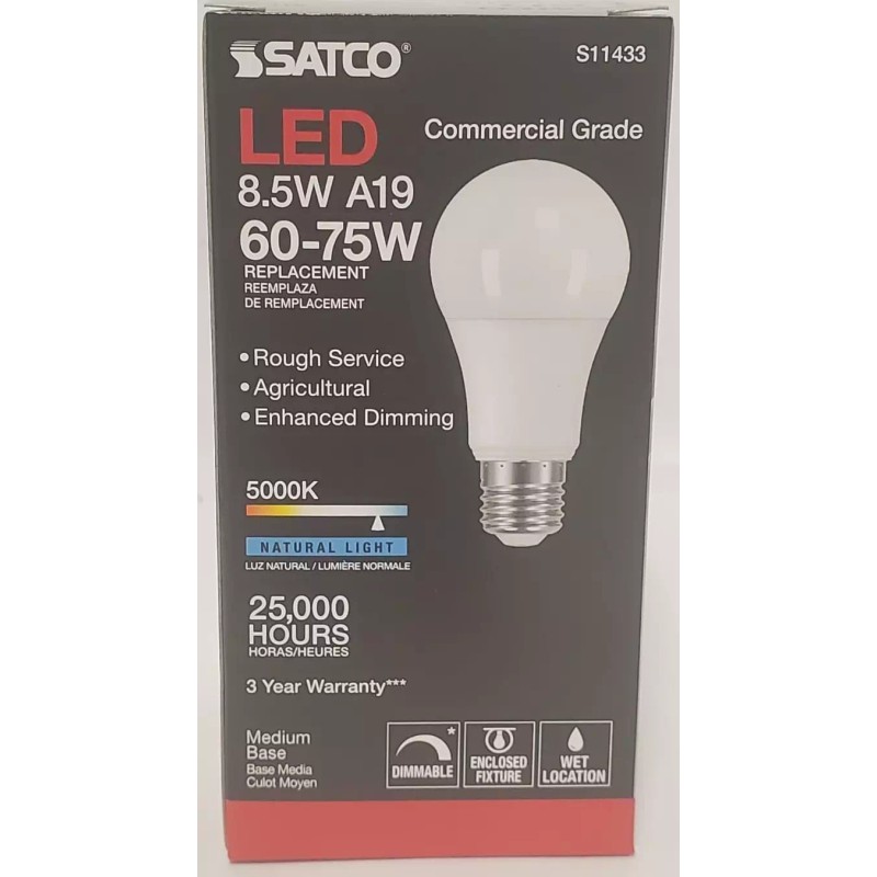 SATCO LED 8.5W A19 DIMMABLE AGRICULTURE BULB 5000K/120V, FROST S11433
