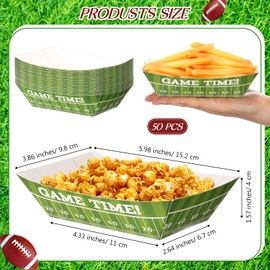 Baderke 50 Pcs Game Day 2lb Football Party Supplies Paper Food Trays Boat, Disposable Serving Tray Kraft Paper Boat for Tacos Concession for Birthday Football Balls Sports Themed Party Favors
