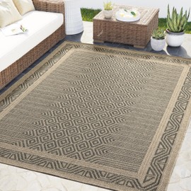 Abani Patio Indoor Outdoor Grey Beige Rug - 5 x 8 Geometric Tribal Area Rug for Living Room, Bedroom, Patio - Waterproof, UV Protected, Pet Friendly, Soft Fiber, Durable Weave, & Easy to Clean
