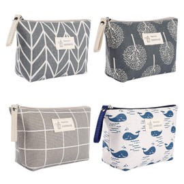 Cosmetic Bag Canvas Multifunctional Makeup Bag Travel Cosmetic Bags Portable Makeup Bag Wash Bag Coin Bag with Zip for Cosmetics, Change Cards 4 Pieces (4 Styles)