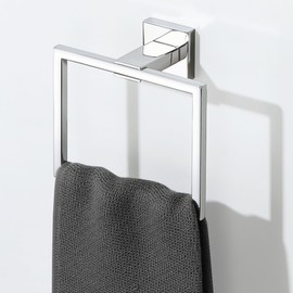 Sayayo Chrome Hand Towel Holder Towel Ring Square Towel Rail Wall Mounted for Bathroom Kitchen, SUS304 Stainless Steel Waterproof & Rustproof