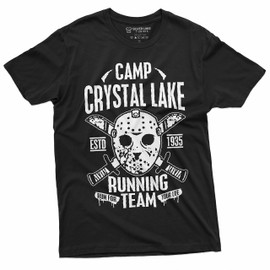 Crystal Lake Running Team T-Shirt Mens Horror Jason Mask Tee Shirt Classic Movie Tee (X-Large Black)