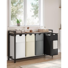 Lulive Laundry Hamper with Shelf, Laundry Basket 4 Section, Laundry Sorter Organizer with Pull-Out Removable Large 4 Color Bags & Large Top Shelf for Laundry Room, Bathroom and Dorm, 4 x 18 Gal (272L)