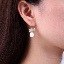 TseenYi CZ Bow Flower Earrings Vintage Camellia Earrings Gold Crystal Bow Dangle Earrings White Camellia Flower Hook Earrings Shiny CZ Flower Earrings Jewellery for Women and Girls, Crystal