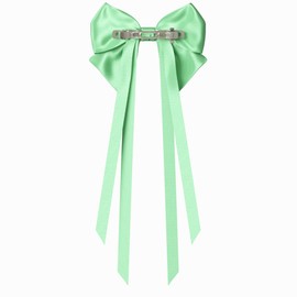 Light Green Hair Bow Clip with Ribbons for Women Girls Teens Silky Cute Coquette Little Barrette Belle Cinderella Giftable Accessories Outfit (1, Light green)