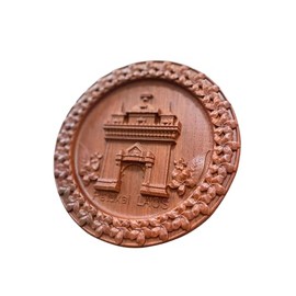 Handcrafted Rosewood Decorative Plate, Patuxai Laos Monument Design, Traditional Carved Wall Art