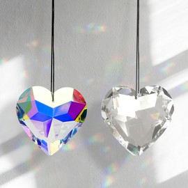 Kristall Suncatcher Herz 2 Stück – 45mm Sonnenfänger Kristall Glasanhänger mit Lichtbrecher Effekt & Aufhängeband – Fensterdeko Regenbogen Prisma für Garten, Hochzeit & Geschenk