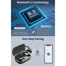 Wireless Earbuds, 60H Playback Bluetooth 5.3 Headphones,Noise Cancelling Wireless Headphones with LED Battery Display, Mics Clear Call, IPX6 Waterproof Bluetooth Earbuds for Workout Sports (BLACK)