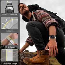 Niboow QuickFit 26mm Strap for Garmin Fenix 8 51mm/Fenix 7X Pro Solar/Fenix 7X/Fenix 6X/Fenix 6X Pro/Fenix 5X/Fenix 5X Puls, Nylon Replacement Watch Bands for Garmin Enduro 3/Epix 2 Pro 51mm - White