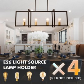 KPIBEST Modern Black Farmhouse Chandeliers Dining Room Light Fixture, Linear Rectangular Kitchen Island Lighting, Industrial Vintage Pendant Lighting with 4-Light Socket Height Adjustable