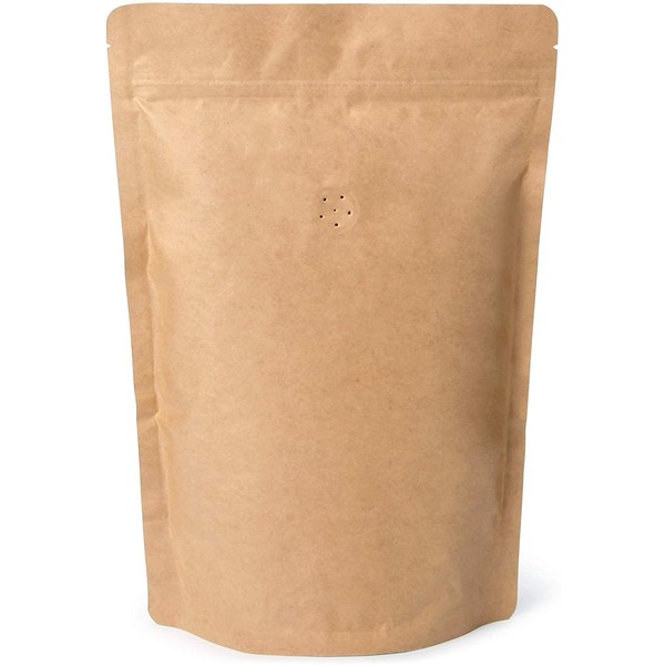 250g / 8oz / ½lb Kraft Paper Stand Up Pouch / Coffee Bag. Round Bottom, Zip Lock, Degassing Valve and Heat Seal-able. Pack of 10