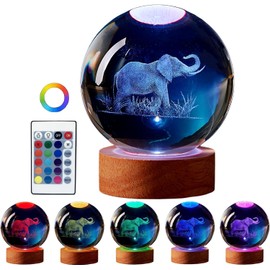 JANARARY Large 3D Elephant Lamp Crystal Ball Night Light, Light up Elephant 16 Color Changing with Remote Control for Bedroom Decor, Cool Desk Decor Gift for Teens Boys and Girls, Elephant