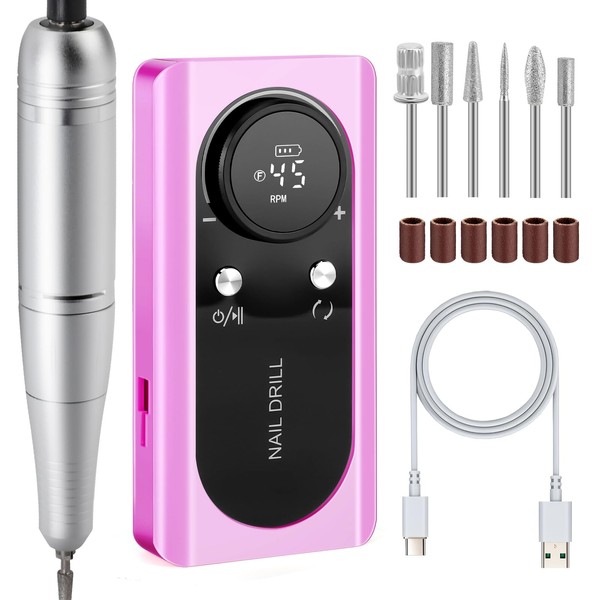 Professional Nail File 45000RPM Portable Electric Nail File Rechargeable Cordless