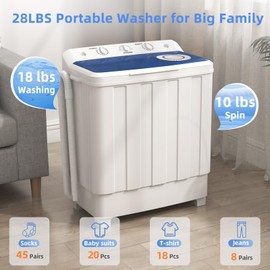 VCJ Portable Washing Machine, Twin Tub Washing Machine Laundry Compact Washer spinner Combo with 28lbs capacity, 18Lbs Washer and 10Lbs Spinner dryer for Apartments RVs and Dorms