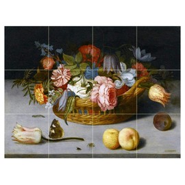 Still Life with Roses by Balthasar Van der AST Tile Mural Kitchen Bathroom Wall Backsplash Behind Stove Range Sink Splashback 4x3 4.25" Ceramic, Matte
