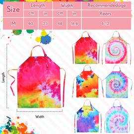 Mepase 6 Pack Kids Apron Rainbow Unicorn Tie Dye Girls Aprons with Pockets Kitchen Cooking Aprons for Girls Boys Baking Painting (Tie Dye Style)