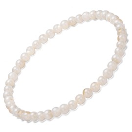 EUMENIDES Women's Natural Gemstone Bracelet, 4/6MM, Tourmaline, Crystal,Agate,Chalcedony，Shell Stone，Stretch Beaded Bracelet (Shell Stone-White,4MM)