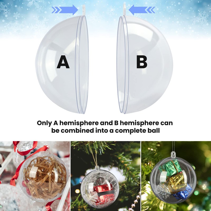 20 Pack Clear Plastic Fillable Ornament Ball 3.93''/100mm for Christmas,Holiday,