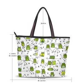 Large Shoulder Bag Funny Frogs Bag Tote Top Handbag With Zipper Pocket Handle Bag