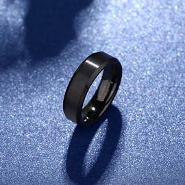 083BASE Unisex Tungsten Ring Black/Silver Blue, 4 mm/6 mm/8 mm Width, Brushed Metal Design, Bevelled Edges, Women's/Men's Jewellery in Various Sizes