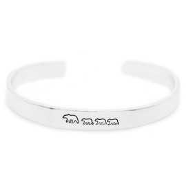 Mama Bear Bracelet with 3 Cubs Hand Stamped Aluminum Cuff Mother's Day Gift for Women Momma