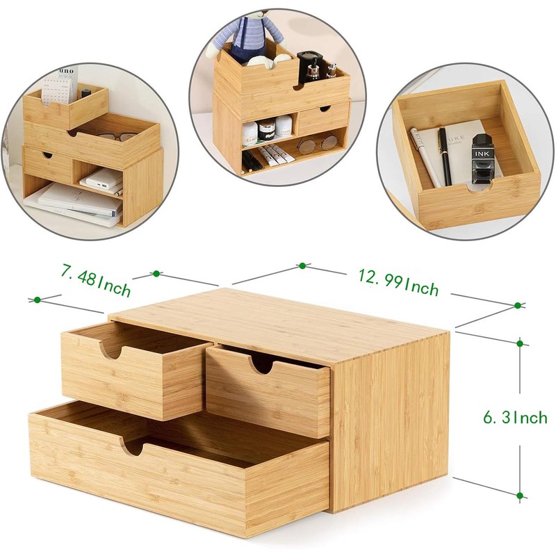 Wisuce Bamboo Desk Organizer - Mini Desktop Drawer Tabletop Storage